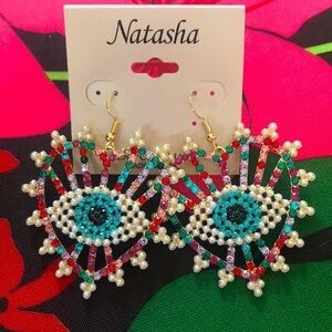 Brand New Natasha Colorful Rhinestone Eye Earrings